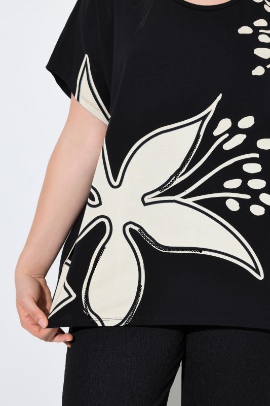 Monochrome Floral Draped Oversized Tee