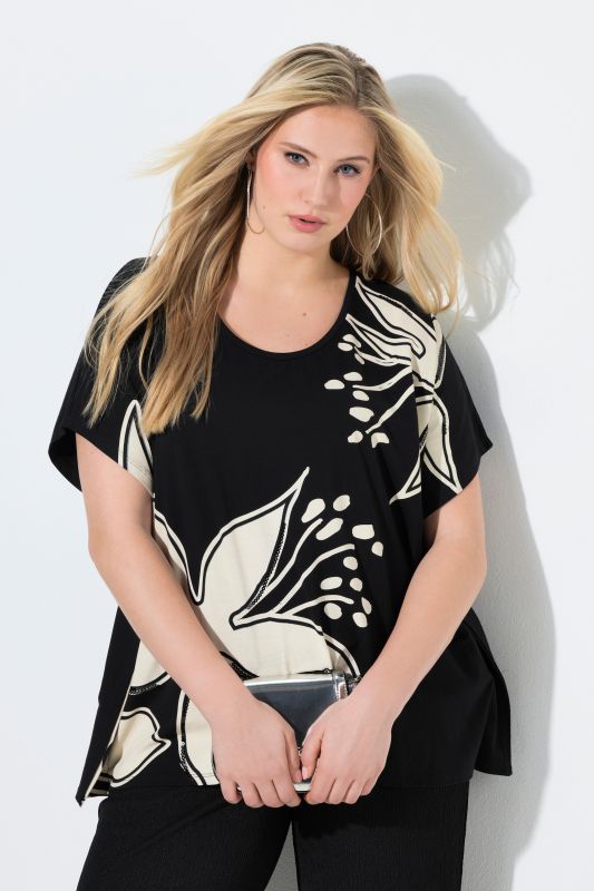 Monochrome Floral Draped Oversized Tee