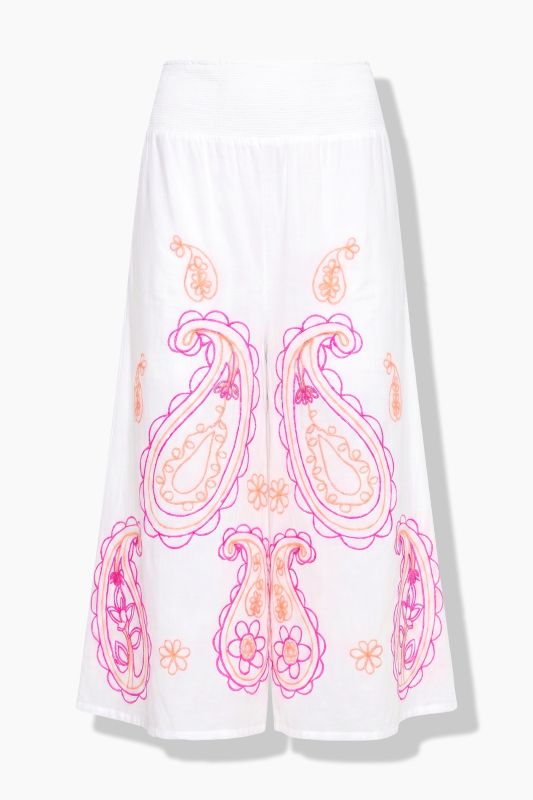 Paisley Embroidered Elastic Waist Culottes