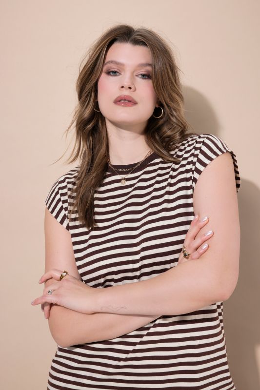 Stripe Print Cotton Knit Dress