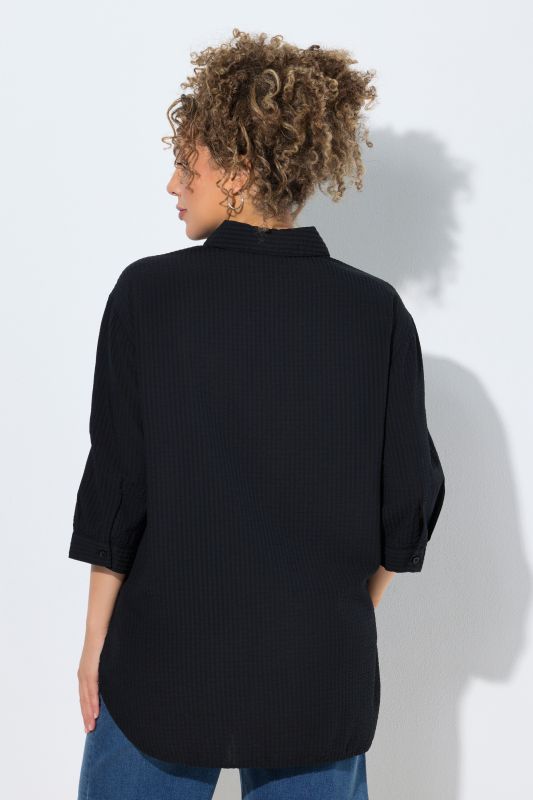 Embroidered 3/4 Sleeve Seersucker Blouse