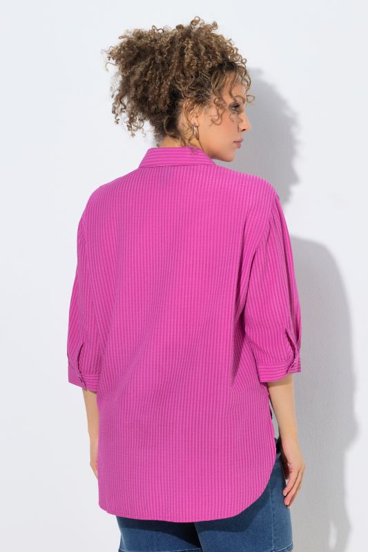 Embroidered 3/4 Sleeve Seersucker Blouse