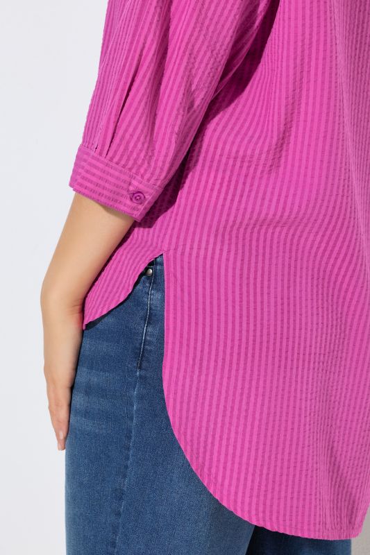 Embroidered 3/4 Sleeve Seersucker Blouse