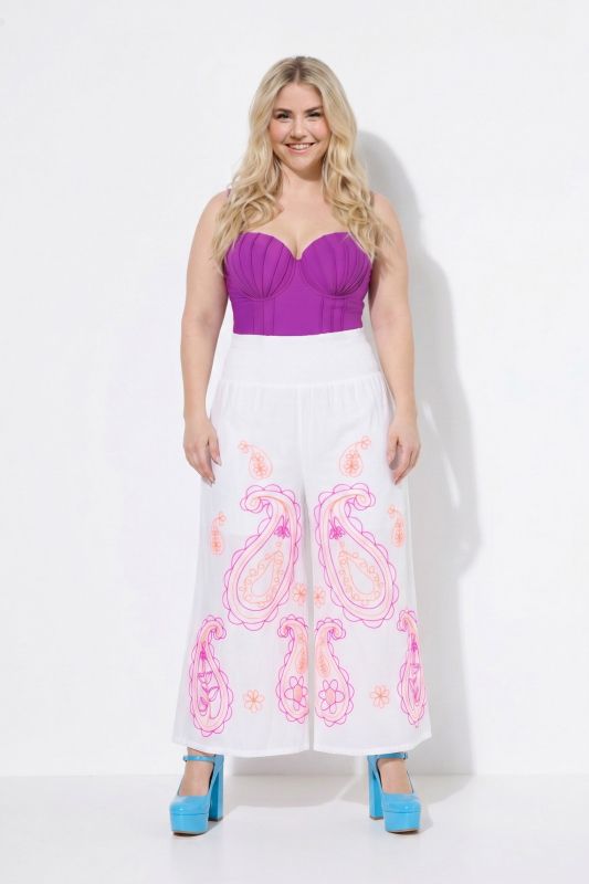 Paisley Embroidered Elastic Waist Culottes