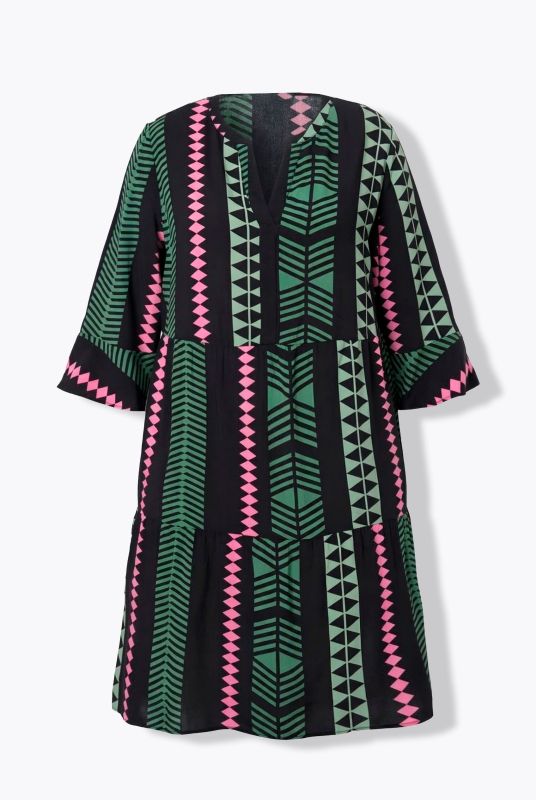 Graphic Striped 3/4 Sleeve Dress