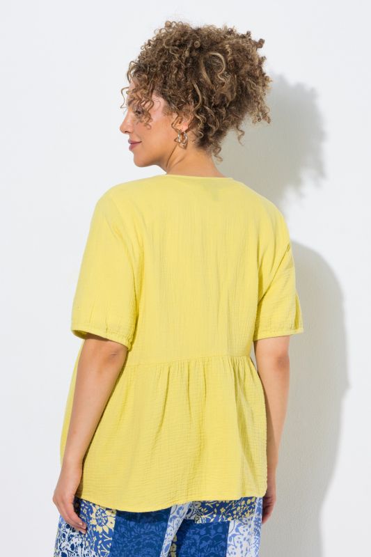 Muslin Short Sleeve Ribbon Tie Blouse