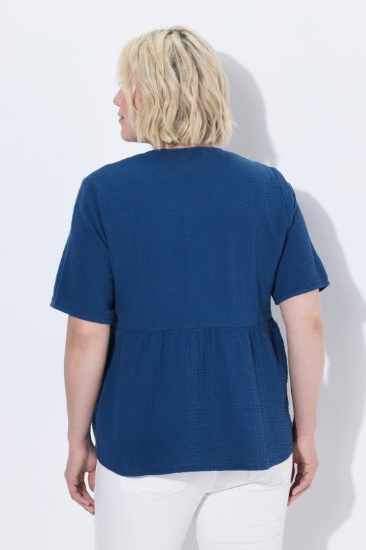 Muslin Short Sleeve Ribbon Tie Blouse