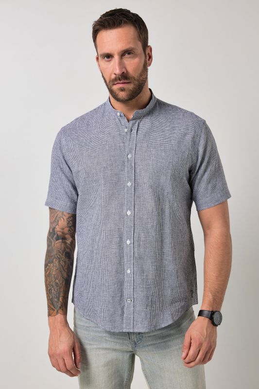 Linen-blend checked shirt