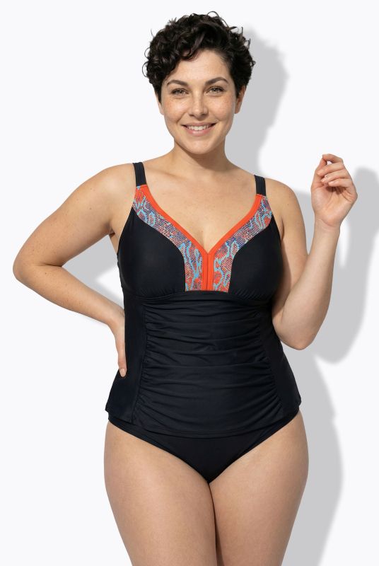 Snake Print Detail Ruched Tankini Set