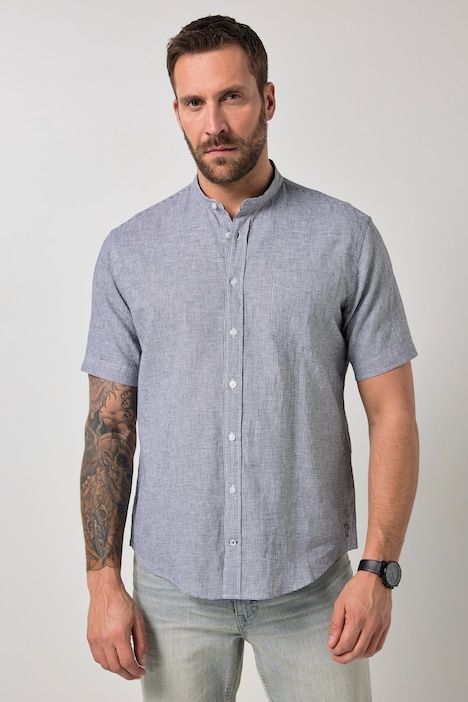 Linen-blend checked shirt