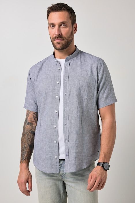 Linen-blend checked shirt