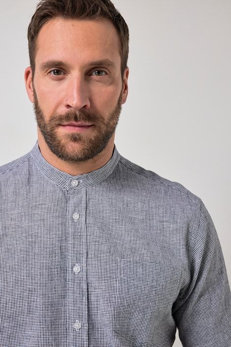 Linen-blend checked shirt