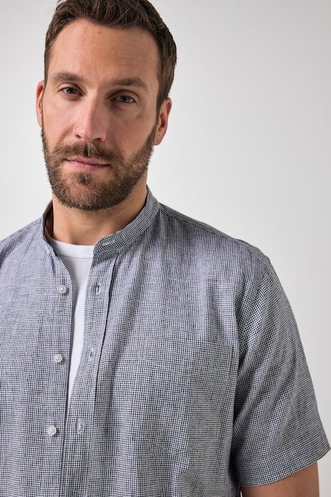 Linen-blend checked shirt