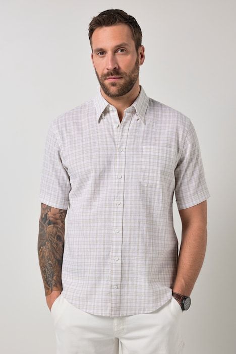 Linen-blend checked shirt