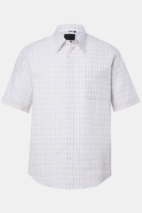 Linen-blend checked shirt