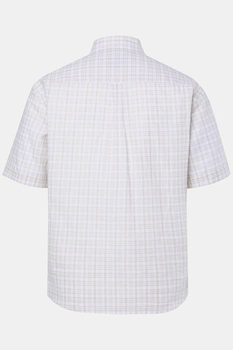 Linen-blend checked shirt