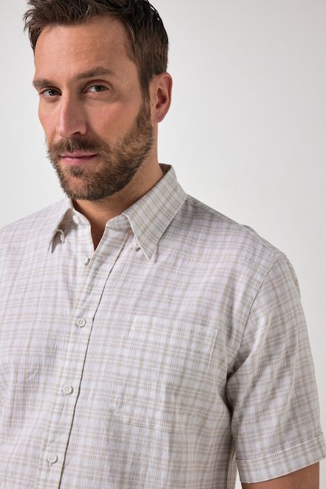 Linen-blend checked shirt