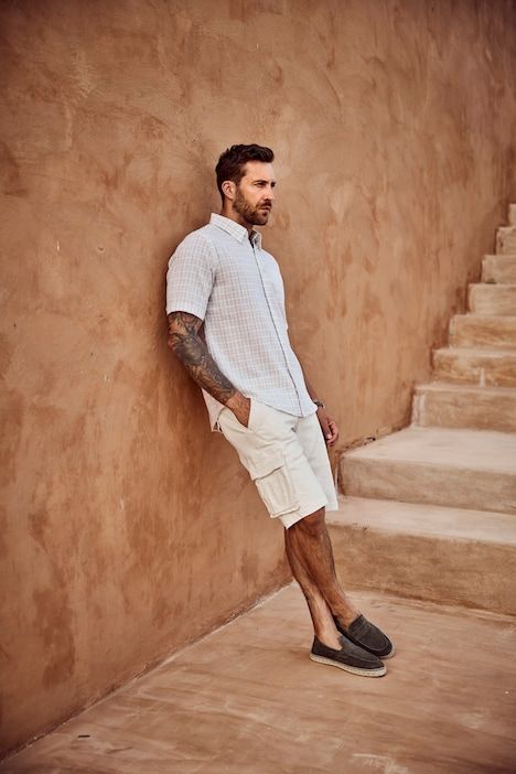 Linen-blend checked shirt