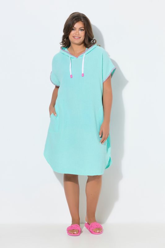 Contrast Stitch Hooded Muslin Dress