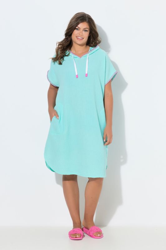 Contrast Stitch Hooded Muslin Dress