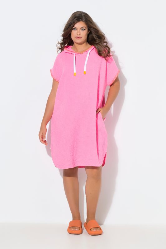 Contrast Stitch Hooded Muslin Dress
