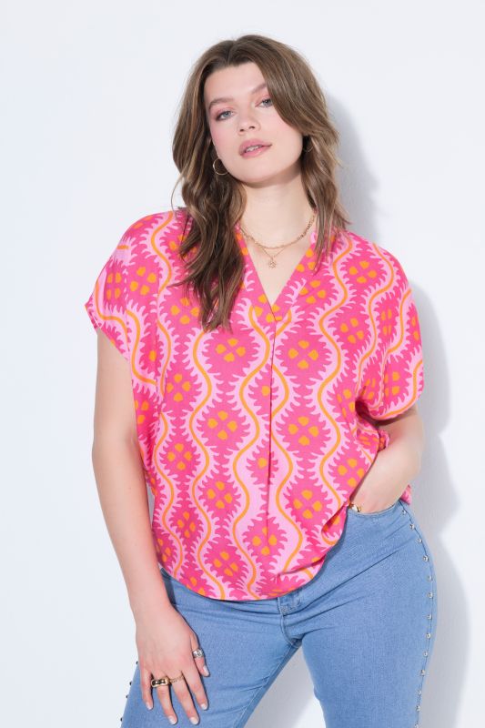 Patterned Cap Sleeve Blouse