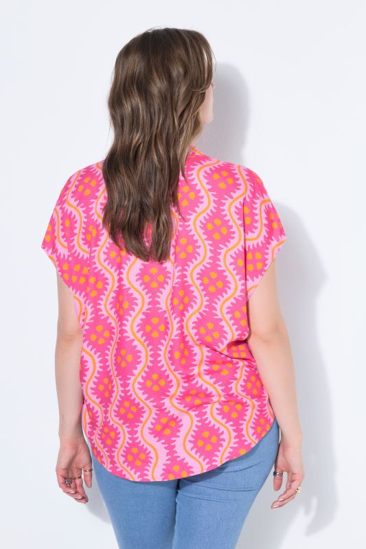 Patterned Cap Sleeve Blouse