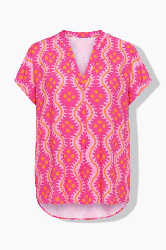 Patterned Cap Sleeve Blouse