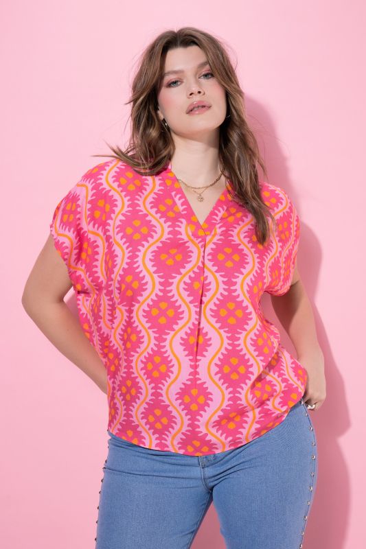 Patterned Cap Sleeve Blouse
