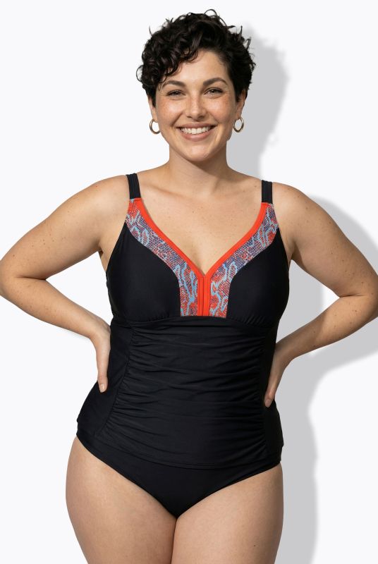 Snake Print Detail Ruched Tankini Set