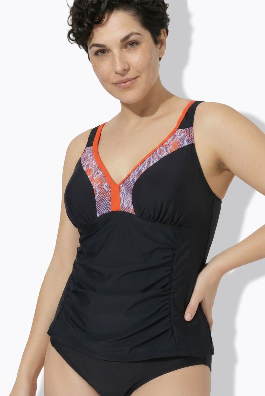 Snake Print Detail Ruched Tankini Set