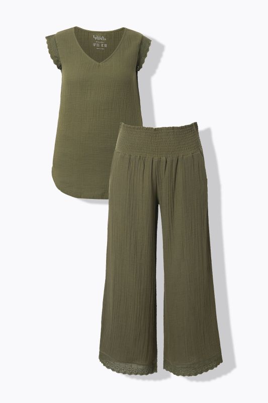 Muslin Lace Trim Pajama Set
