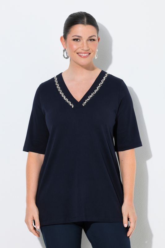 Rhinestone Neckline Pima Cotton Tee