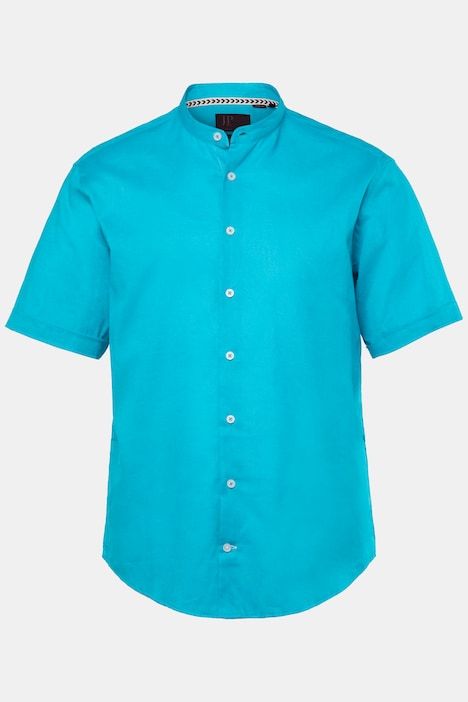 Shirt, short-sleeved, linen blend, stand-up collar, modern fit