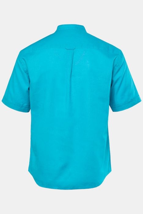 Shirt, short-sleeved, linen blend, stand-up collar, modern fit