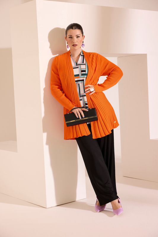 Pleated Longline Open Shape Cardigan