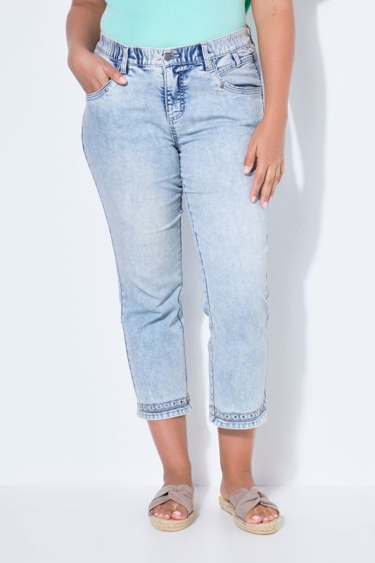 Openwork Trim Denim Capris