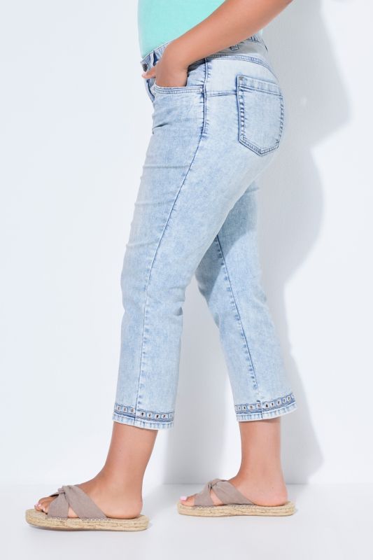 Openwork Trim Denim Capris