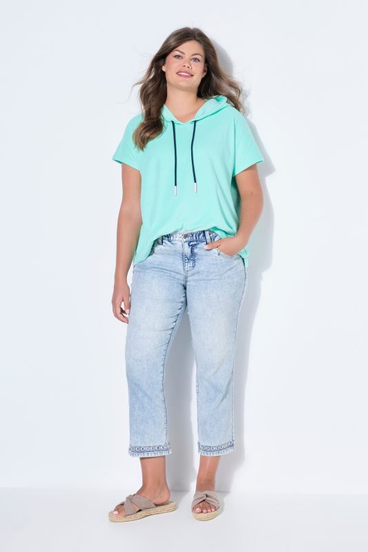 Openwork Trim Denim Capris