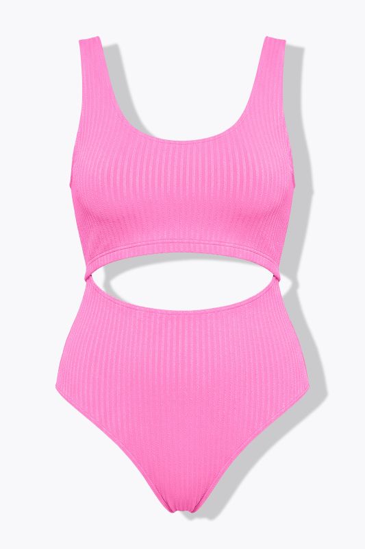 Ribbed Bikini-Style One Piece Cutout Swimsuit