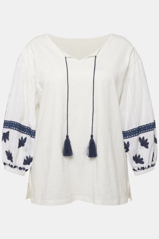 Textured Embroidered Long Sleeve Blouse