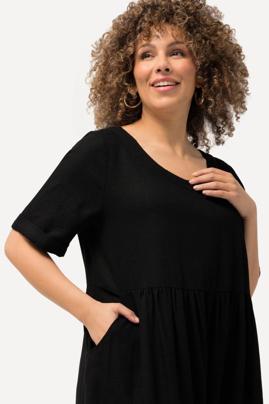 Linen Blend Short Sleeve Dress