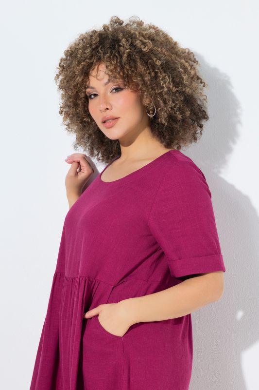 Linen Blend Short Sleeve Dress