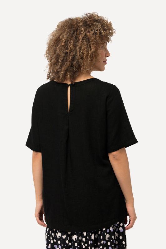 Draped Linen Blend Short Sleeve Blouse