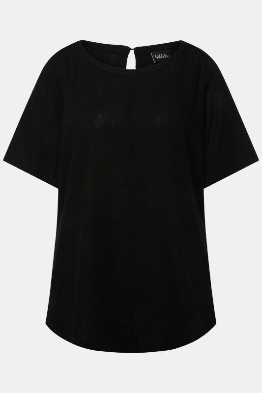 Draped Linen Blend Short Sleeve Blouse