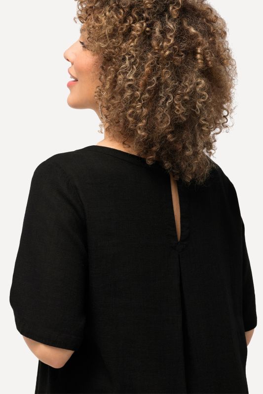 Draped Linen Blend Short Sleeve Blouse