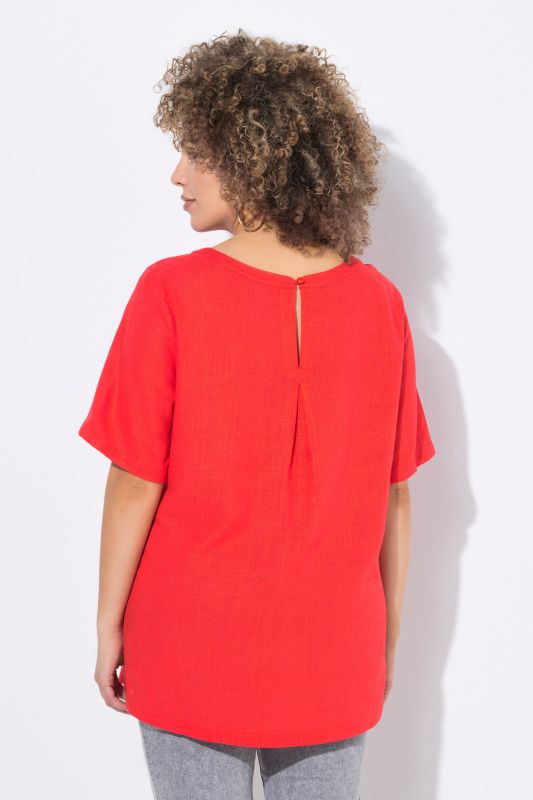 Draped Linen Blend Short Sleeve Blouse