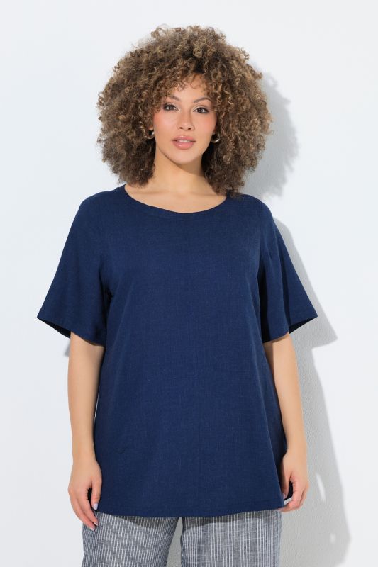 Draped Linen Blend Short Sleeve Blouse