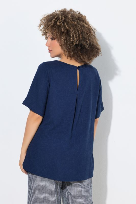 Draped Linen Blend Short Sleeve Blouse