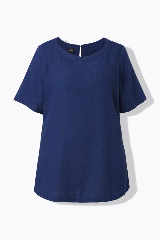 Draped Linen Blend Short Sleeve Blouse